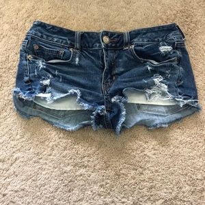 Distressed American Eagle jean shorts.